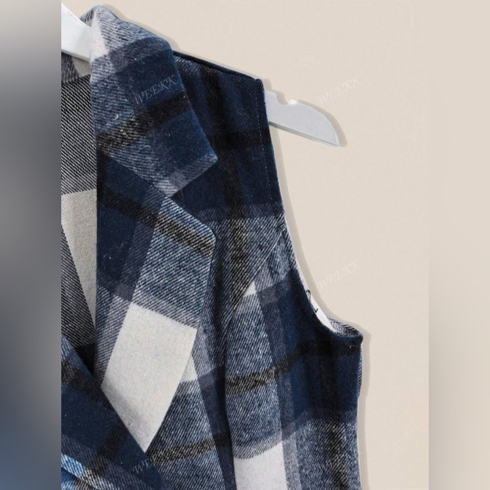 Plaid Double-Breasted Sleeveless Blazer Dress - Picture 11 of 14